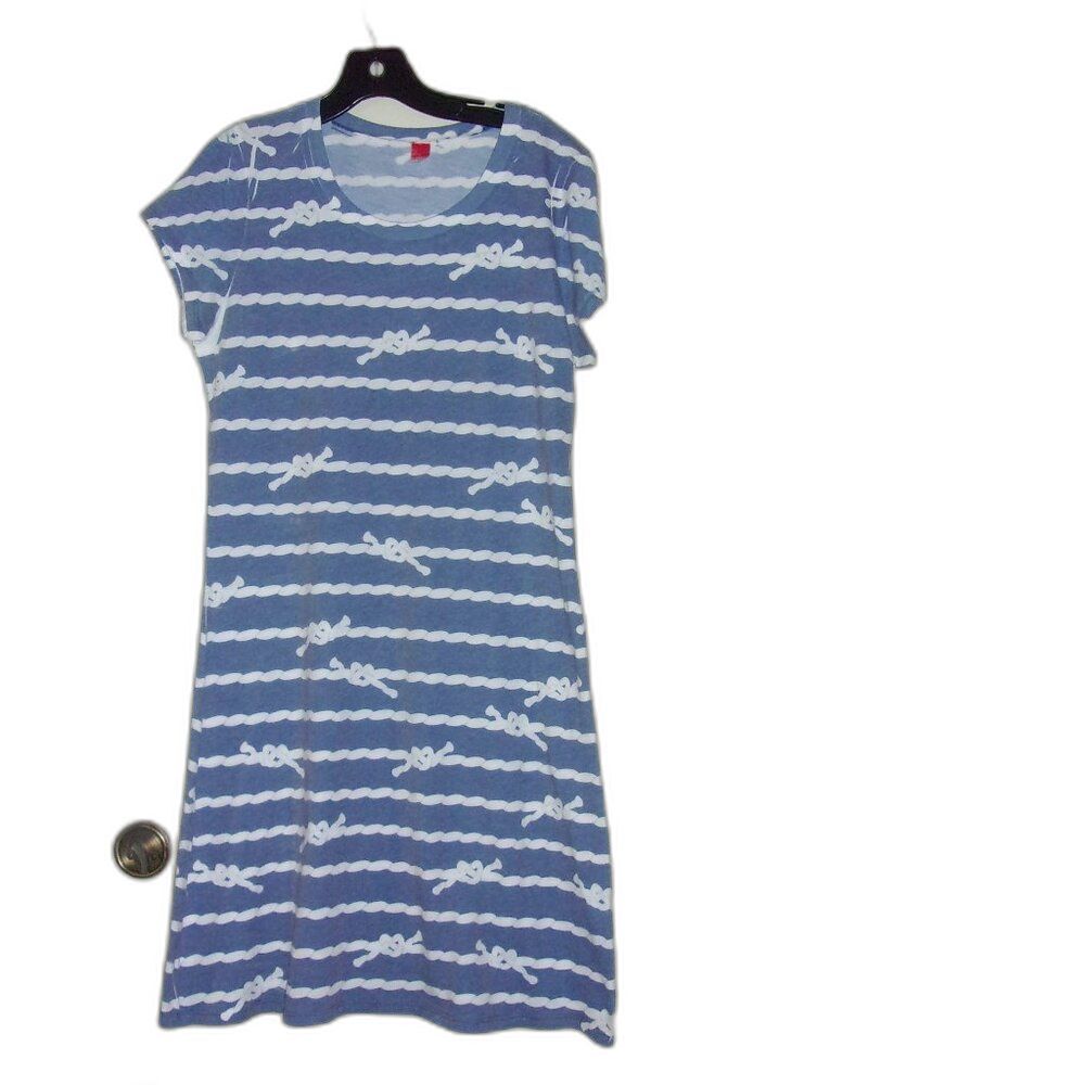 Before + Again Nautical Rope T-Shirt Dress Sz. M Gray White Whimsy Rose Knee USA